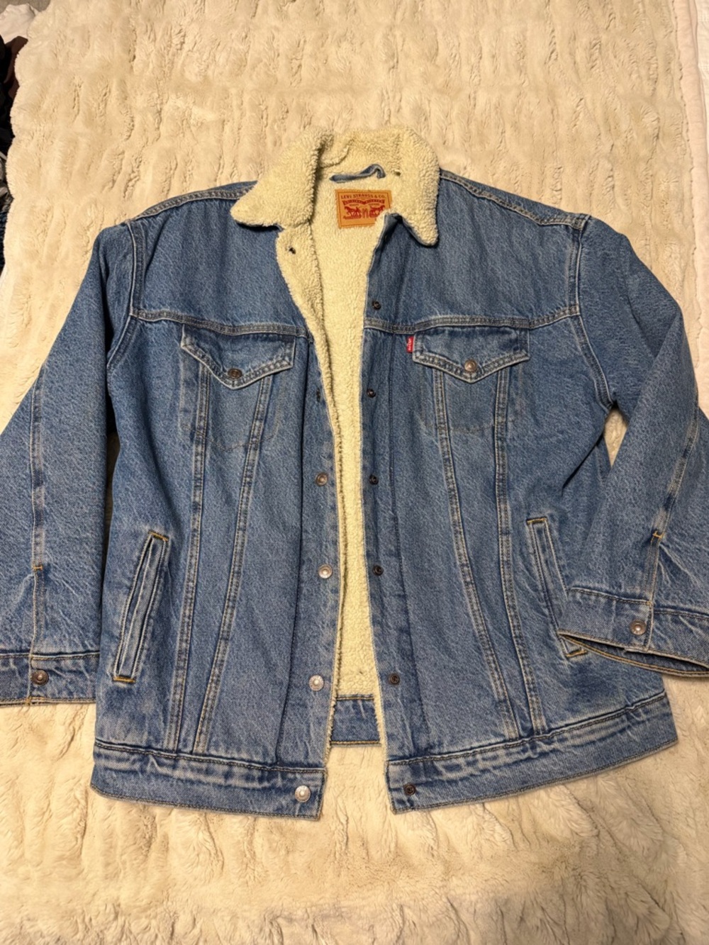 Levi's Light Blue Denim Sherpa Jacket with Cream Lining